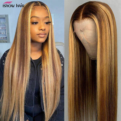 Highlight Wig Brown Human Hair Wigs 13X4 13X6x1 Ombre Straight Lace Front Wig