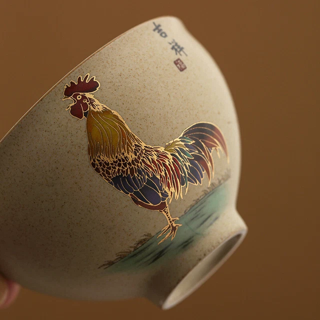 Taza de té de plata esterlina 999 gallo de porcelana pintado a mano mascota taza personal