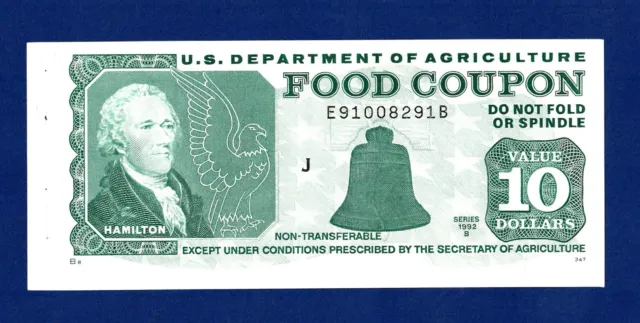 FOOD STAMP COUPON $10.00 1992 B month code J USDA Currency Money Script Welfare