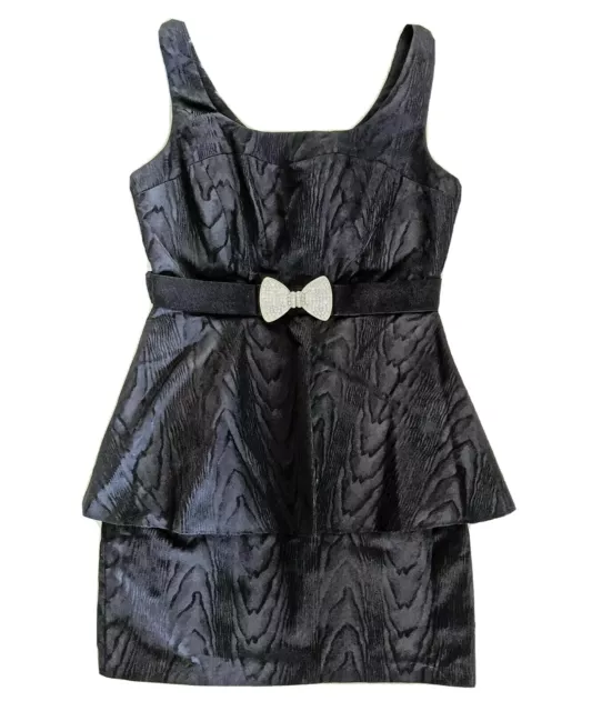 Black Sleeveless Peplum Mini Dress City Triangles Size 5 Rhinestone Bow Juniors