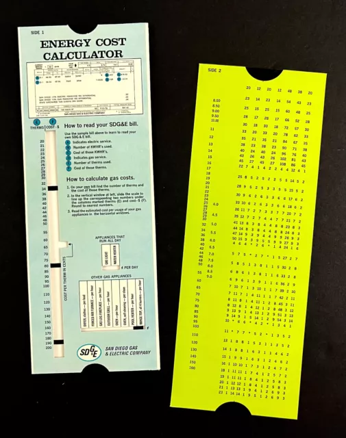 1976 San Diego CA Gas Electric Co Vintage Energy Cost Calculator SDGE Utilities