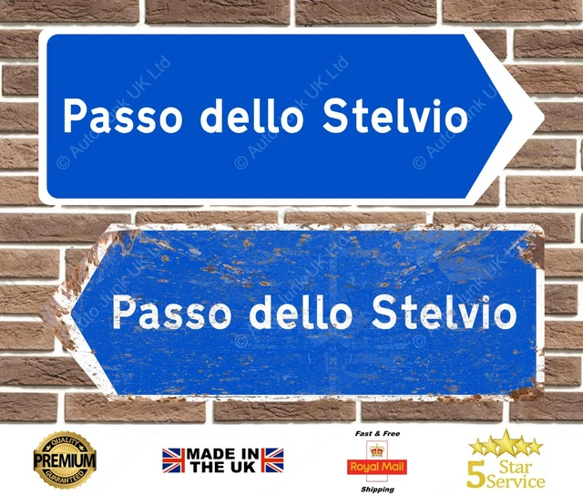 Stilfserjoch Pass italienischer Stil Metall Straßenschild Garage Schild Mann Höhle Schild Bar Shop