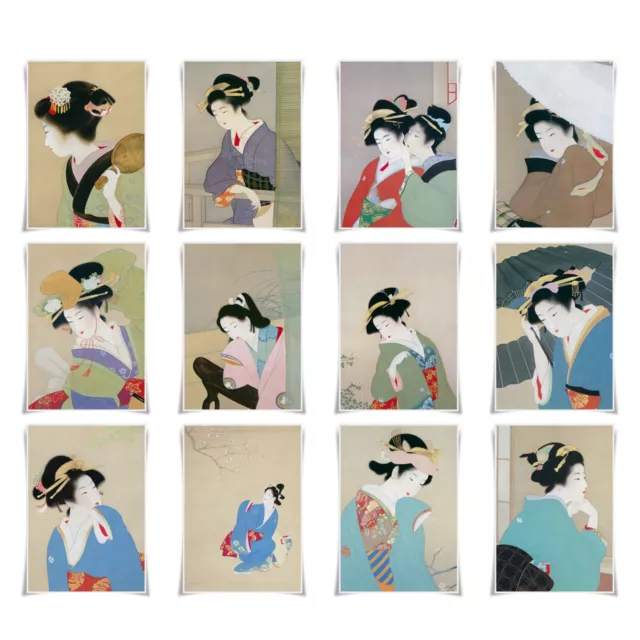 Ukiyo-e Geisha A3 Poster Retro Japanese Geisha Prints Wall Art Home Decor