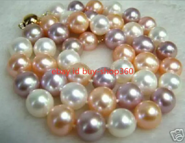 Natural 8mm Multicolor South Sea Shell Pearl Gemstone Necklace 18" AAA