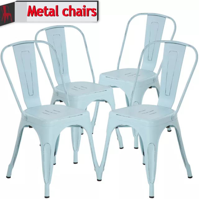 Metal Dining Chairs Indoor Outdoor Stackable Chic Restaurant Side Chair Set of 4