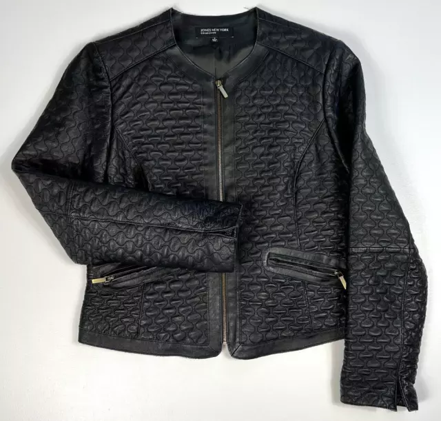 Women's Jones New York Collection Leather Jacket Quilted Black Size S