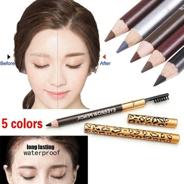 5 Colores Leopardos Doble Cabeza Cejas Lápiz Impermeable Hacer Larga Duradero U9O4