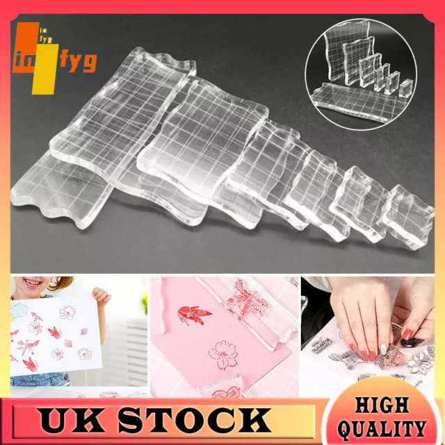 7Pcs Transparent Acrylic Clear Stamp Block Pad DIY Scrapbooking Handmade Tool UK