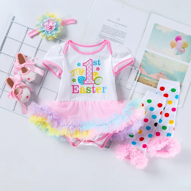 Set abiti scarpe tutù per neonati 1a Pasqua costume neonato 3