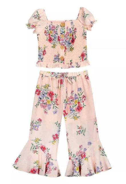 RARE EDITIONS Big Girl's 16 Smocked Top & Bell Bottom Pants Set NWT $74