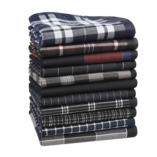 100% Cotton Men's Handkerchiefs, Soft Stripe Checkered Pattern Handke...