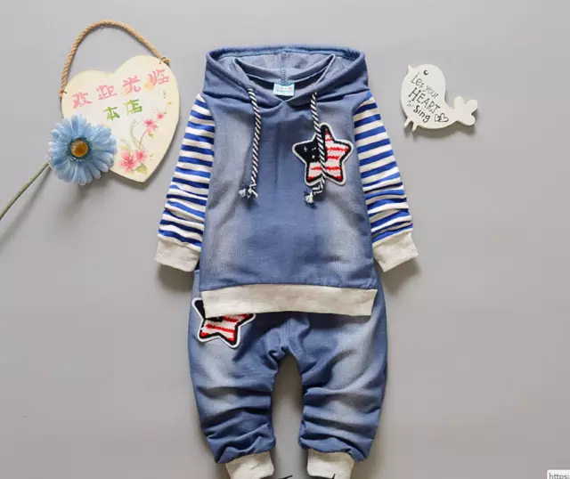 2pcs Kids Baby clothes baby clothes denim outfits hoodie top+ jeans outfits