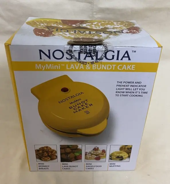 Nostalgia MyMini Lava & Bundt 5" Cake Maker Compact Non-Stick Yellow