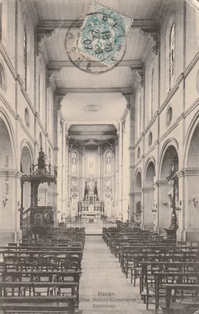 CPA 51 REIMS Eglise Sainte Geneviève Intérieur