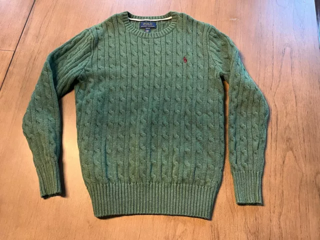 Ralph Lauren Boys Sweater - Green with Red Pony - Size Large 14/16