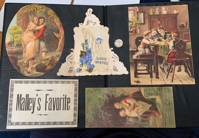 LOT x5 VICTORIAN 1800s CARDS DIE CUTS LARGE ! SCRAPBOOK PAPER ! ANTIQUE SCRAPS !