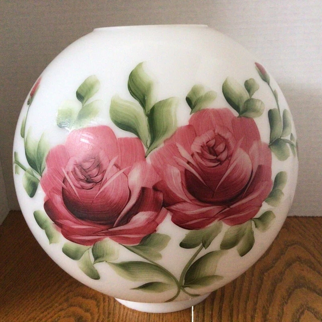 GWTW Hand Painted Floral Milk Glass Red Roses Banquet Ball Globe lamp Shade 8 in