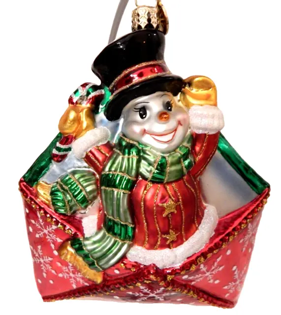 Christopher Radko SPECIAL DELIVERY Snowman Blown Glass Christmas Ornament