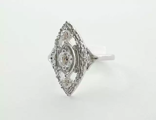 Fantastic Art Deco Round Cut CZ 935 Argentium Silver Marquise Excellent Ring 2