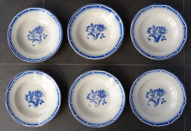 6 Assiettes creuses en faïence de Sarreguemines et Digoin, modèle CANEBIERE (c)