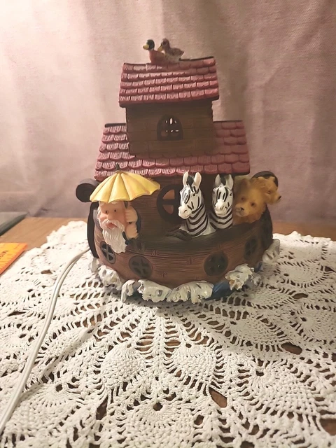 Vintage Retro Noah’s Ark Lamp Nightlight Umbrella Animals Boat Nursery Decor