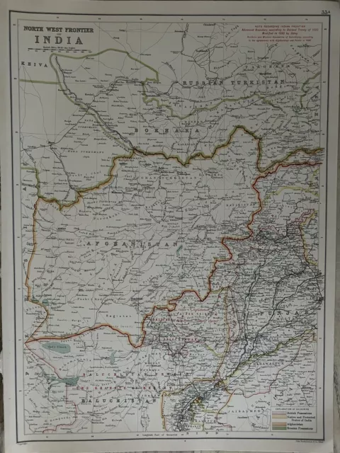 1897 North-West Frontier India Original Antique Map by A & C Black