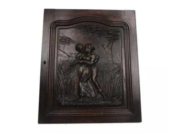 Antique French Breton hand Carved Wood Oak Panel Reclaimed Architectural Kissing