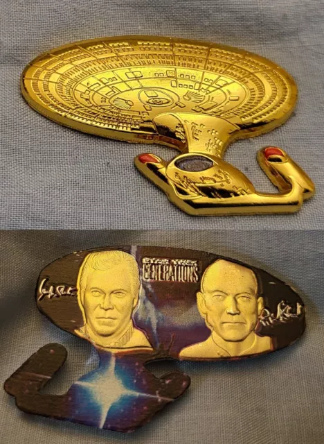 Moneta d'oro Star Trek Generations Patrick Stewart autografo vecchio fantascienza spaziale retrò