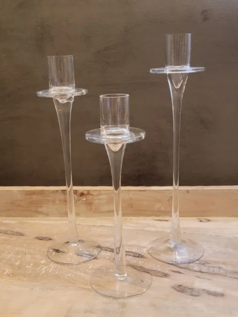 Set of 3 Elements hand blown candle stick holders taper candles tall