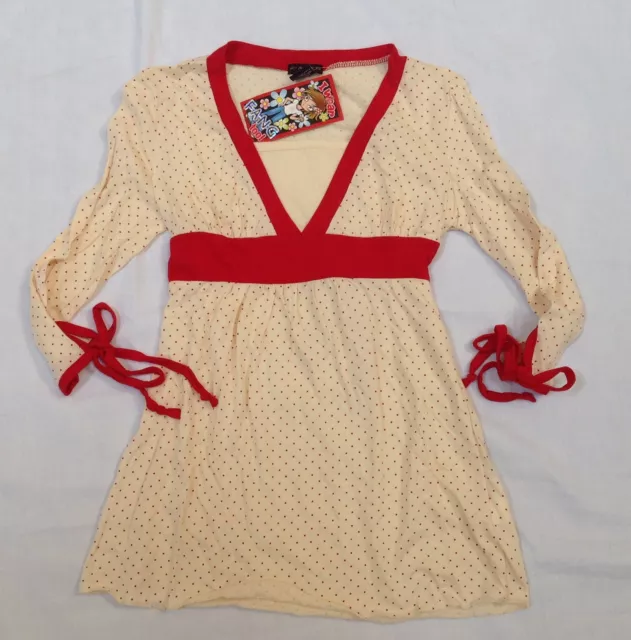 NWT Girls Fang red polka dot 3/4 sleeve tie back longer cute top shirt L 12 14