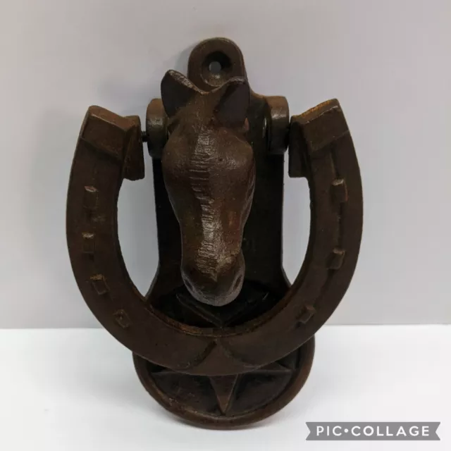 Vintage Heavy Cast Iron HORSE HEAD Door Knocker USA Made Ranch Farm House Décor