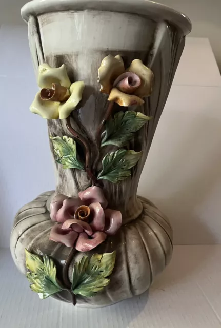 Capodimonte  Italy porcelain Vintage Large 15”Tall Vase