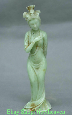 8.2" Rare Old Chinese Green Jade Carving Beautiful Woman Belle Sculpture