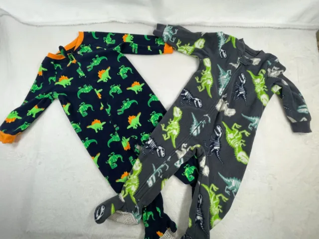 Carters Kids Boys Dinosaur Lot of 2 Over-All Fleece Footed Pajamas 18M Sleepwear