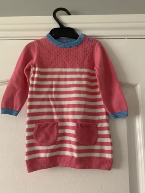 Bnwot Baby Girls Pink & White Striped Long Sleeve Knitted Dress By Tu 3-6 Months