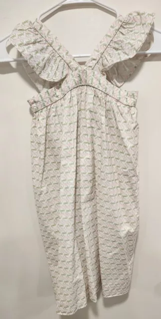 Bonpoint Girls Size 8 White Cotton Cherry-Print Ruffle Dress Perfect Condition
