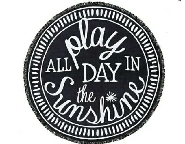 Pottery Barn Kids Round Beach Towel 60" Play All Day In The Sunshine Black