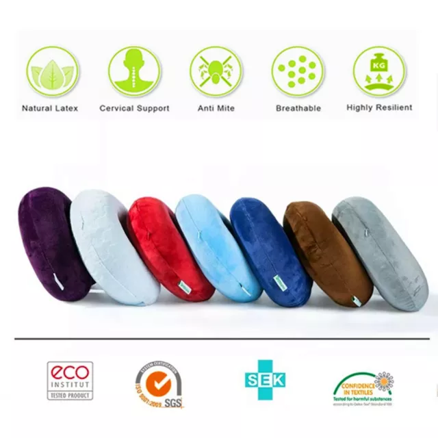 Travel Neck Pillow Natural Latex U Shaped Soft Head Rest Velour Cover Sleep Kit