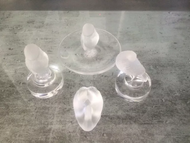 Set of 4 pristine Lalique frosted crystal vintage birds