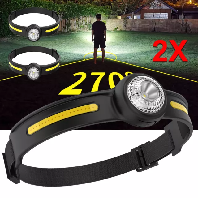 2X Faro LED BORUiT COB Cabezal Antorcha Campamento Luz Faro Recargable 2