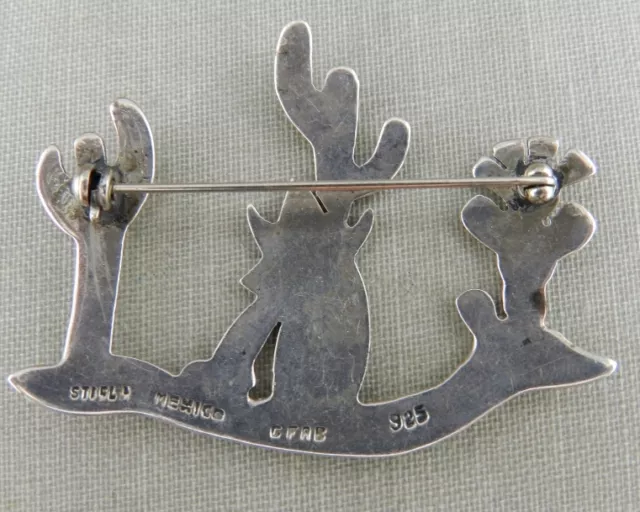 Vintage Signed GFAB Mexico 925 Sterling Silver Cactus Siesta Brooch Pin 2