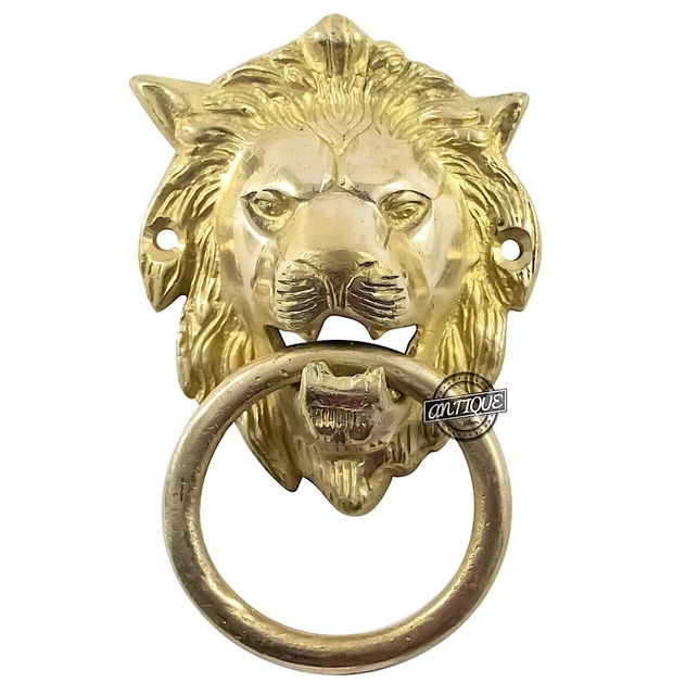 Lion Tête Porte Heurtoir Vintage Brillant Laiton Maison Portail Sonnette Pendant