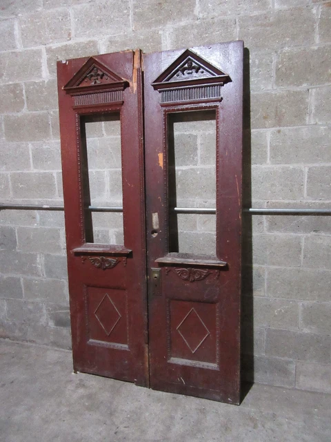 ~ Antique Carved Oak Double Entrance French Doors ~ 46.25 X 82.75 ~ Salvage 3