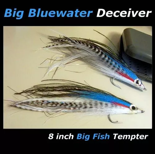 2 BIG 8" Bluewater Deceiver flies - Fly Fishing rods - Snapper Kingfish Pelagics