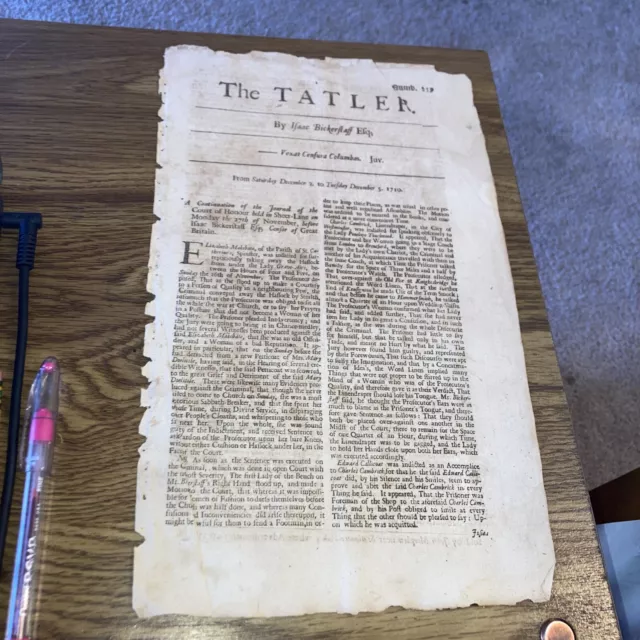 THE TATLER BY ISAAC BICKERSTAFF December 2  to December 5, 1710  vexat censura