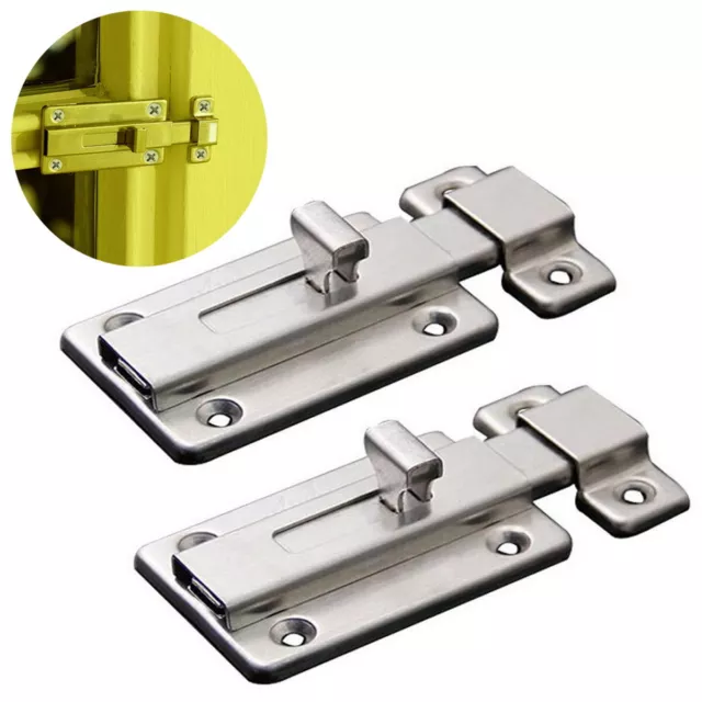 2Pcs Stainless Steel Latch Sliding Silver Doors Lock Keyless Door Bolt For Doors