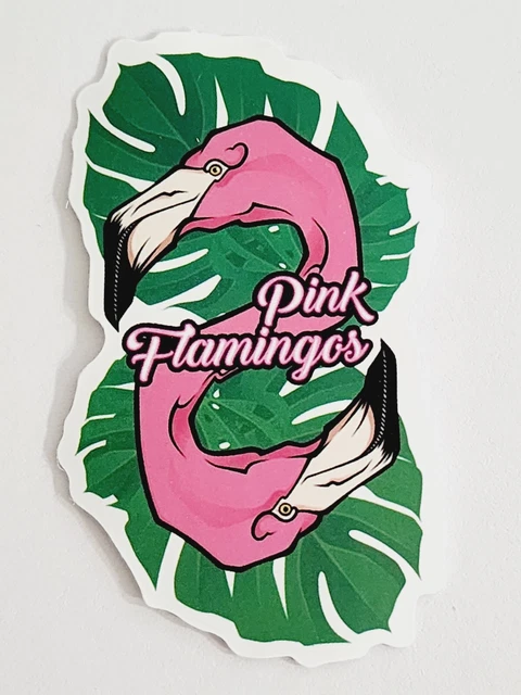 Pink Flamingos with Heads in Front of Leaves Sticker Decal Embellishment Cool