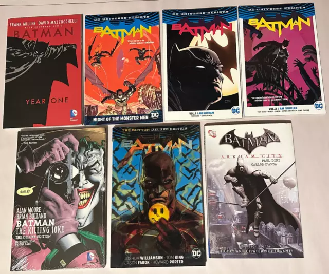 Batman Graphic Novel Lot x7 TPB & Hardback Killing Joke, Arkham City, Rebirth++