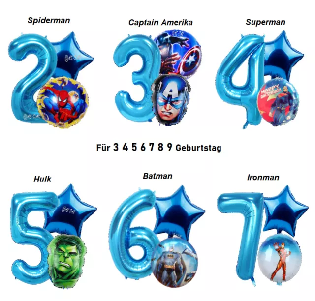 Hulk Folienballon Avengers Marvel Junge Party Kindergeburtstag Zahl 2-9 Blau