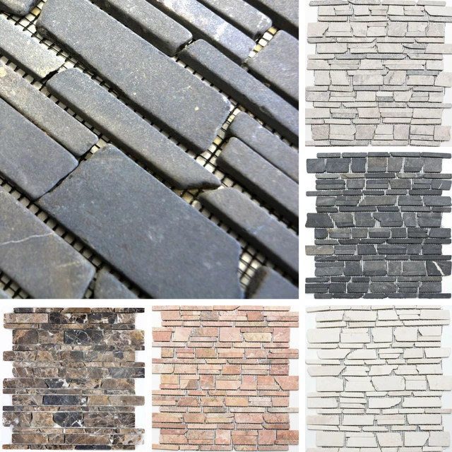 SUNWINGS Piastrelle Mosaico 3D In Pietra Naturale Autoadesive - 5 Fogli 30,5x27,9 Cm Per Paraschizzi Cucina E Bagno, Grigio Misto, Resistenti Al Calore